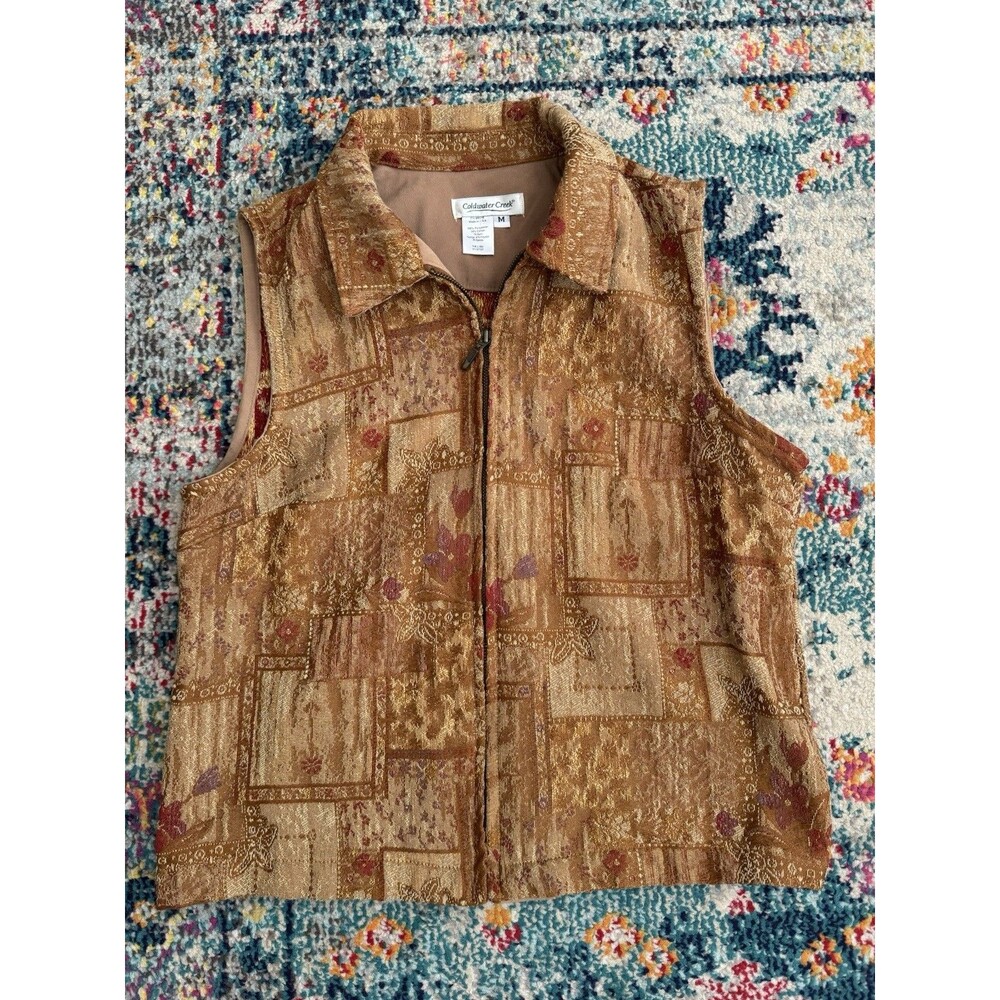 Vintage Coldwater Creek Tan Tapestry Vest Women's Size Medium Made in USA - Picture 3 of 6